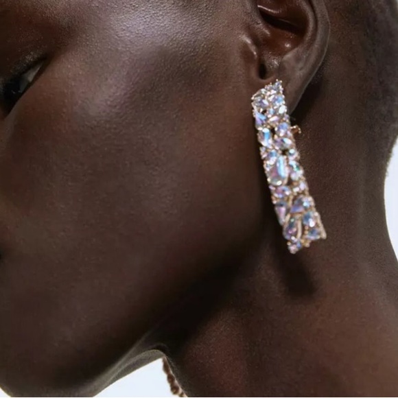 Iridescent Rhinestone Earrings - Picture 3 of 7